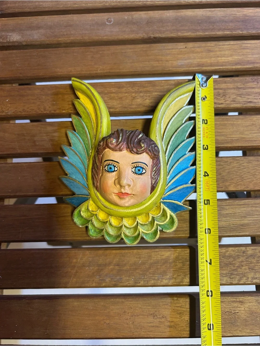 Vintage Artecampo Bolivia Hand Carved Wood Angel/Cherub Folk Art Signed